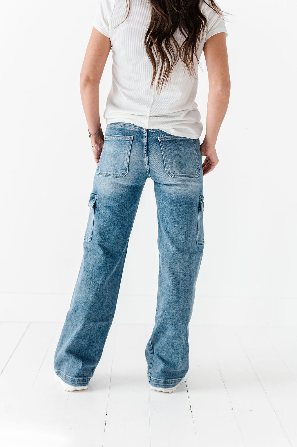 Heather Cargo Style Wide Leg Jeans