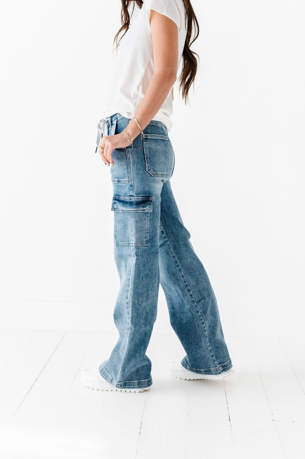 Heather Cargo Style Wide Leg Jeans