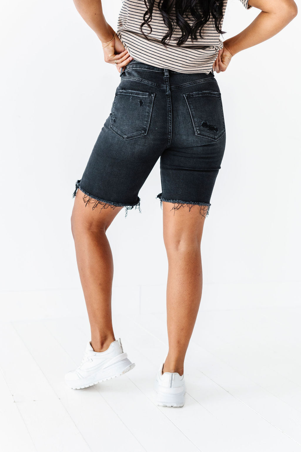 Wren High Rise Boyfriend Long Shorts in Black