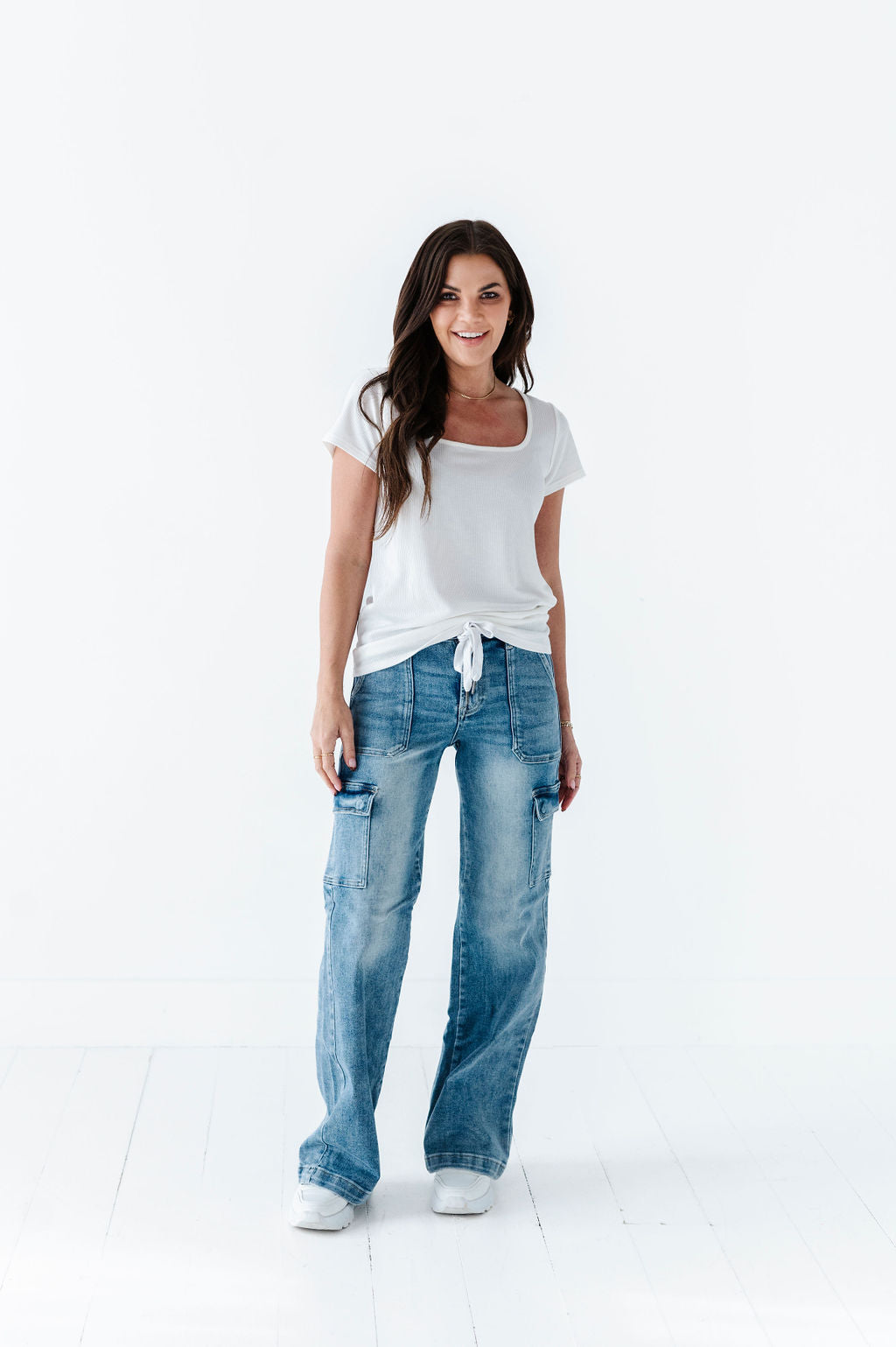 Heather Cargo Style Wide Leg Jeans
