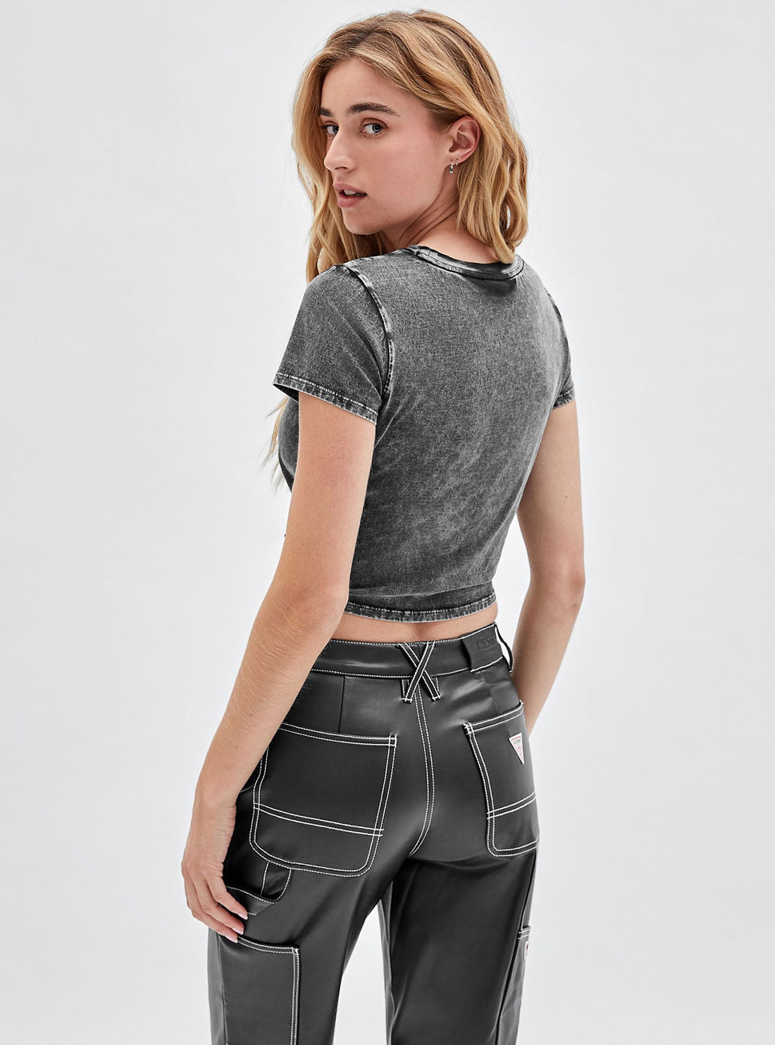 Guess Originals Black Raelyn Grid Logo Crop T-Shirt