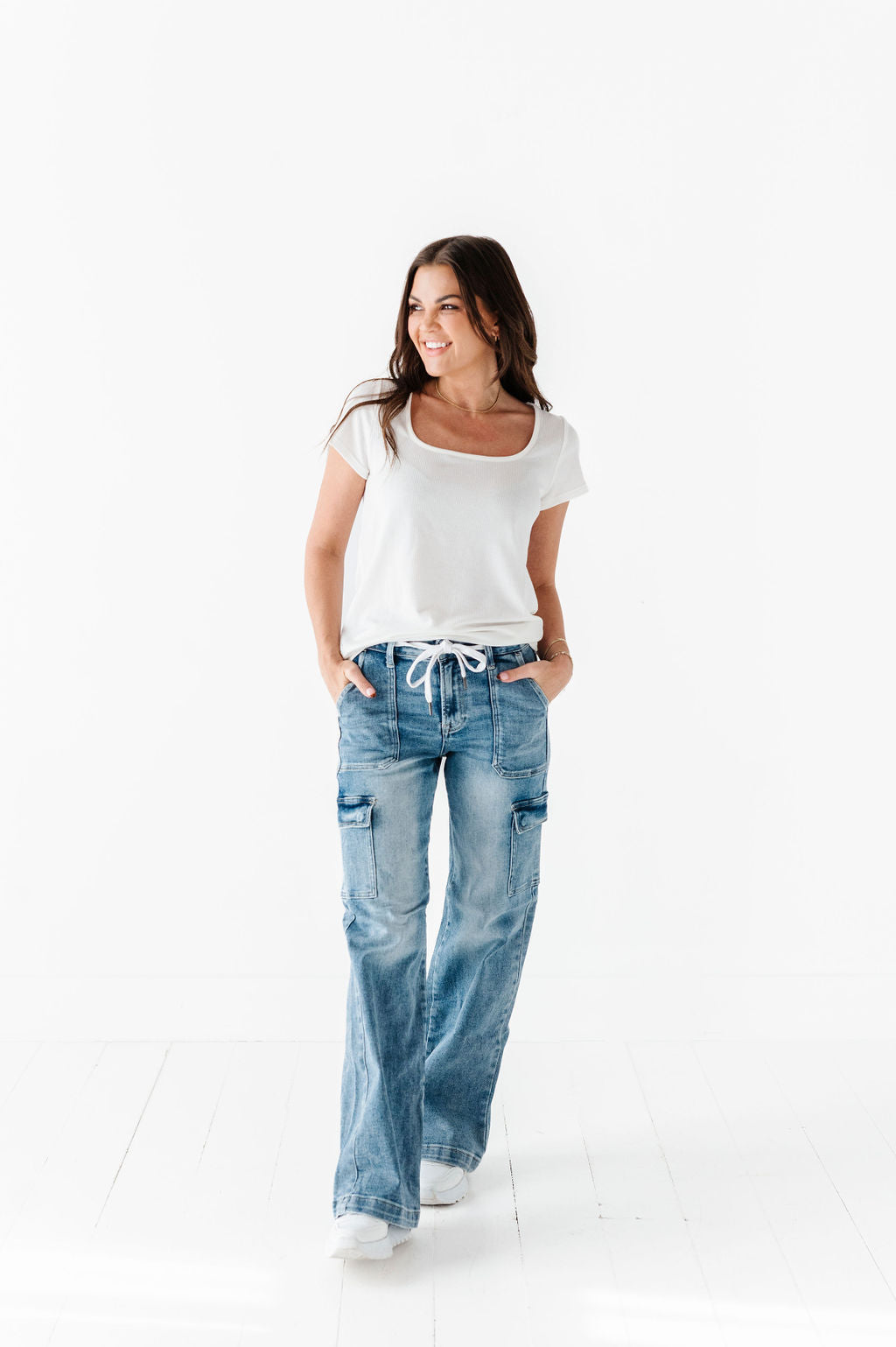 Heather Cargo Style Wide Leg Jeans