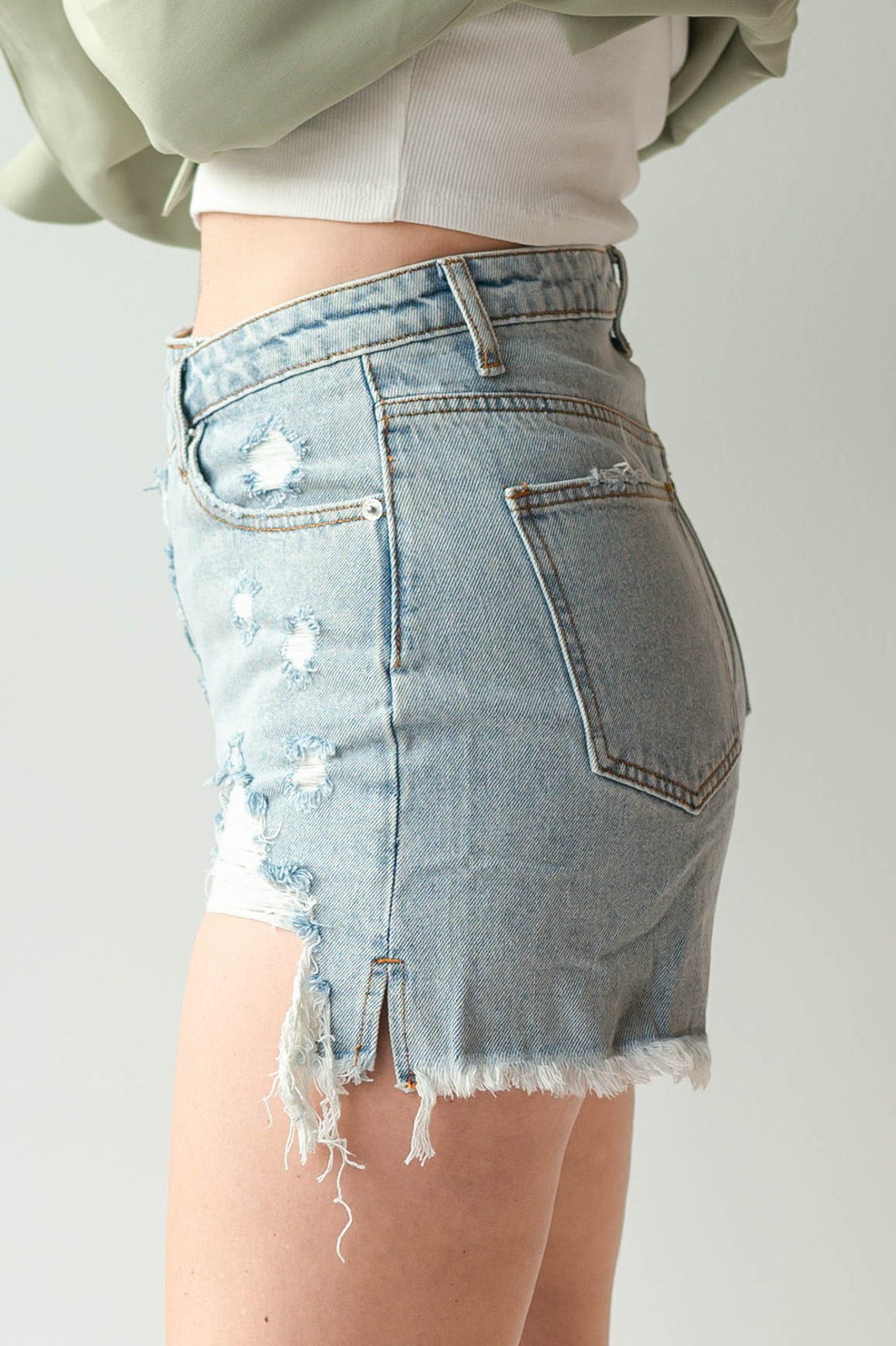 cross waist denim shorts