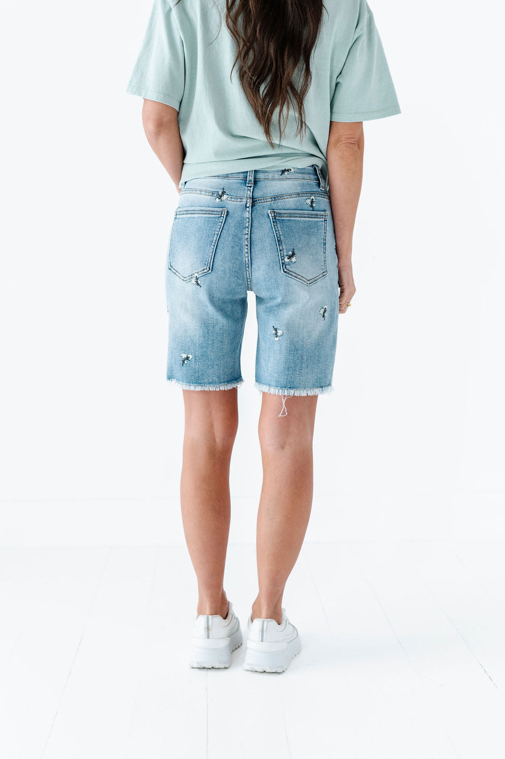 Sunny Embroidered Denim Bermuda Shorts