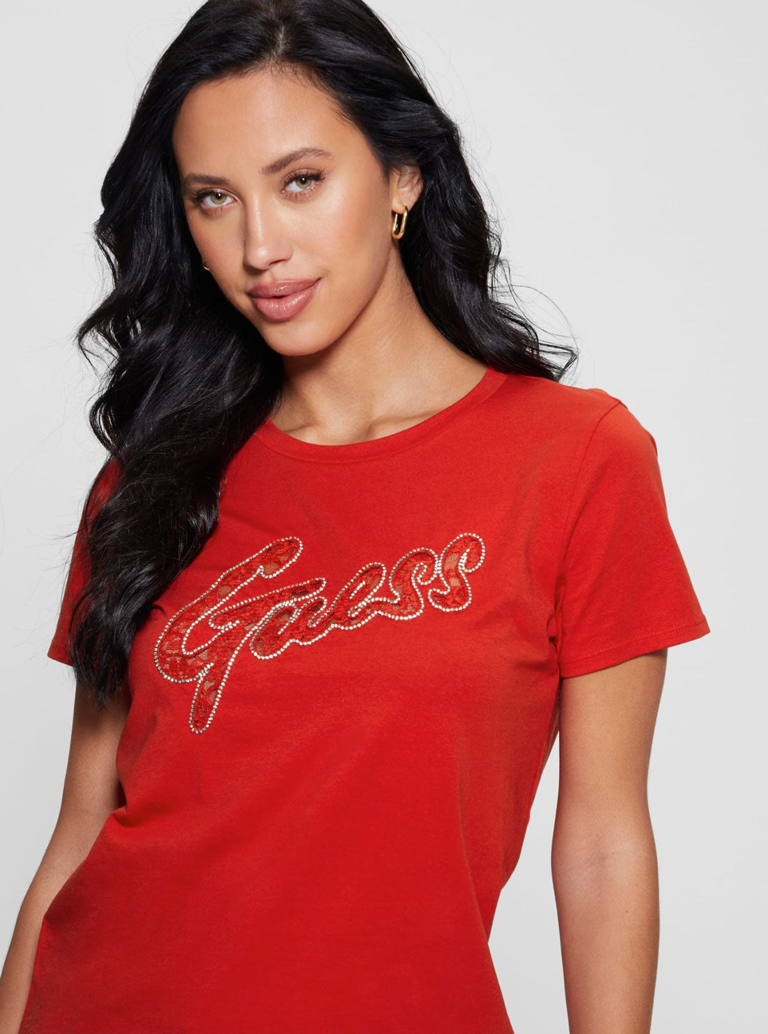 Red Short Sleeve Lace Logo T-Shirt